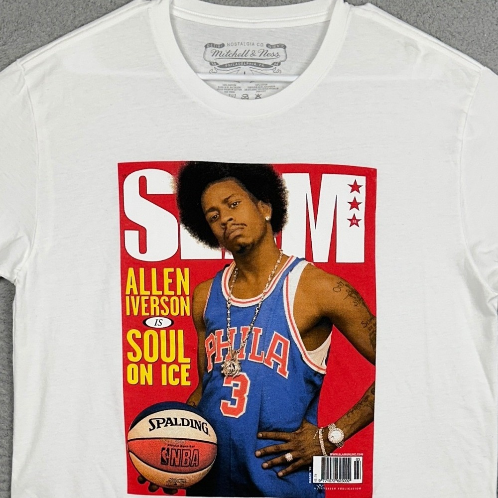 Mitchell Ness T-Shirt Mens Large White NBA Basketball SLAM Tee Philadelphia EUC